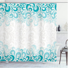 ABAKUHAUS Turquoise Shower Curtain, Floral Classic Design, Person-Specific Print, Includes 12 Hooks, Colour-Resistant, Decorative with Clear Colours, 175 x 220 cm, Teal Turquoise White