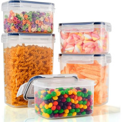 Kimfead Vorratsdosen mit Deckel Luftdicht 5er Vorratsbehälter Set, Aufbewahrungsbox Küche Aufbewahrung & Organisation, Müsli Schüttdose Frischhaltedosen für Cornflakes Müsli Mehl 2L 1,4L 0,8L