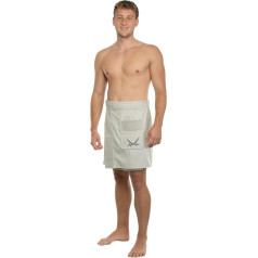 Sansibar Men's Sauna Kilt Sauna Sarong S-XXL with Velcro Fastening, Elastic Band and Pocket with Embroidered Sabre Logo 100% Cotton, silver
