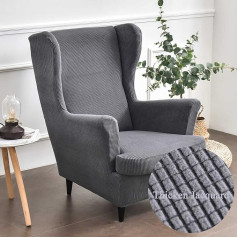 Highdi 2-Piece Wing Chair Cover, Armchair Throws, Wing Chair, Plain Jacquard Thick Protective Covers, Beach Mon, Tiger Chair Cover with Armrest, High Backrest (Anthracite)