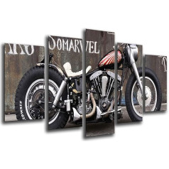 Wandbild - Harley Davidson Motorrad, altes Weinlese-Motorrad, 165 x 62 cm, Holzdruck - XXL Format - Kunstdruck, ref.26552