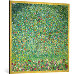 Gustav Klimt Apple Tree I, Art Print in High-Quality Handmade Picture Frame, 100 x 100 cm, Gold Raya