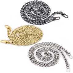 Riddur Pack of 3 Metal Chain for Bag, Replacement Strap for Chain for Bag, 120 cm, Chain for Bag, Purse (Gold, Silver, Black)