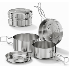 Bestargot Camping Kochgeschirr Set Kochtopf mit Pfanne,Outdoor Kochgeschirr Picknick Topf,Ultraleicht Camping Topf Pfanne Set,Camping Geschirr Set für Bushcraft