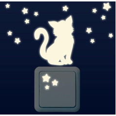Kitten With Stars Design Set of 16/Switch Wandkings Luminous Wall Stickers Glow in the Dark
