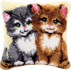 Coopay Latch Cushion Set with Latch Hook and Tool Kit for DIY Knotting Cushion, DIY Cat Cushion Decorative Cushion, 43 x 43 cm