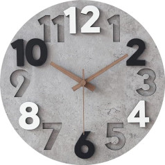 Sinsoledad 30 cm Large Wall Clock Without Ticking Noises Modern Wood 3D Wall Clocks for Living Room Bedroom Kitchen (Grey)