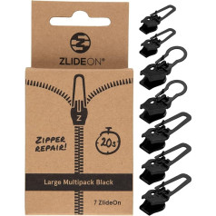 ZlideOn Zip Repair, Normal Plastic & Metal Zip, XXL, Silver ZlideOn Zip Replacement, Pack of 7, Black, Large (Large multipacks (7 pieces))