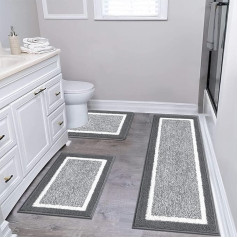 Pauwer Soft Bathroom Rug Set, 3 Pieces, Microfibre Absorbent Bath Mats and Toilet Mat, Fluffy Bath Mat, Non-Slip Washable Toilet Mat with Cut-Out, Dark Grey