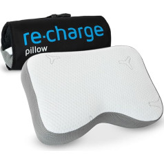 Neck Pillow Re-Charge Intense Orthopaedic Cervical Side Sleeper Pillow Ergonomic Memory Foam Against Neck Pain with Bamboo Activated Carbon Innovative Technology for Deeper Sleep