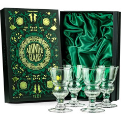 Vintage Crystal Absinthe Glasses | Set of 4 | Short Stem 6oz Goblets with Bubble Container for Drinking Green Fairy, Raki, Pastis and Ouzo | Hand Blown Small Wine Bistro Glasses