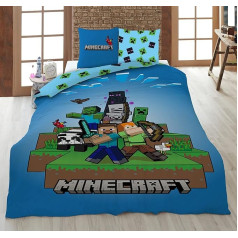 AYMAX Minecraft Ready to Survive 100% Children's Bedding Set, 135 x 200 cm, Single Bed Size, Duvet Cover + Pillowcase 80 x 80 cm, Microfibre