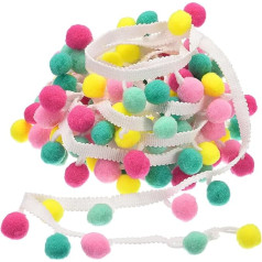 QUARKZMAN 2 Pom Pom Ball Fringe Trim, Ribbon Sewing DIY Craft Accessories for Curtains, Clothing, Cushion Decoration, Colourful