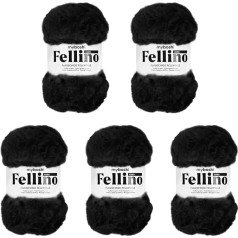 myboshi Fellino Fluffy Fur Wool for Crochet and Knitting, Teddy Wool in Fur Look, Super Bulky, 100 g, Ll 65 m Black (Kuro), 5 Balls