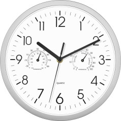 Foxtop, Quartz Silent Thermo-Hygro Wall Clock with Temperature and Humidity for Bathroom, Kitchen, Living Room, Garage
