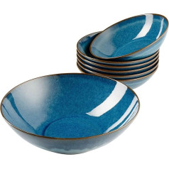 MÄSER 931947 Ossia Series 7-Piece Ceramic Bowl Set, 1 Large Bowl and 6 Bowls for Salad, Cereal, Soup or Pasta, with Vintage Glaze in Blue, Stoneware, Royal Blue