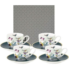 IMAGES D'ORIENT Birds of Paradise Espresso Set, Colourful, 8-Piece Set, 4 x Espresso Cups with Saucers, 90 ml, Porcelain, Oriental Design with Geometric Patterns, Includes Gift Box