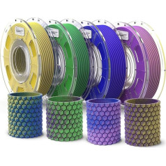 ERYONE Matte Two-Tone PLA 3D Printer Filament 1.75 mm +/- 0.03 mm, 0.25 kg/Spool, 4 Pack (Yellow & Purple, Blue & Yellow, Blue & Purple, Green & Purple)