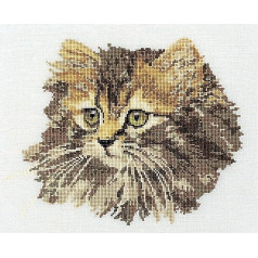 Thea Gouverneur - Cross Stitch Kit - Longhaired Brown Cat - Linen - 24 Count - For Adults - 930