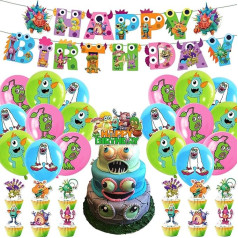Pack of 32 My Singing Monsters Birthday Party Decorations, My Singing Monsters Party Decorations, Birthday Party Decorations Supplies for Children, Balloons, Happy Birthday Banner Cake Decoration