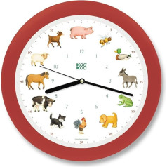 KOOKOO KidsWorld Strawberry Red Farm Clock with 12 Real Animal Voices from the Country