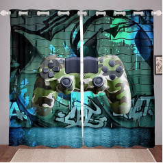 feelingyou Teens Gamepad Window Curtain 137 x 117 cm Camouflage Game Console Fashion Curtains for Children Boys Girls Printed Hip Hop Graffiti Curtain Set of 2 Window Curtains