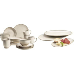 MÄSER 931512 Series Nottingham Vintage Tableware Set & 931372 Series Nottingham Set of 3 Serving Plates, Serving Plates in 3 Sizes in Vintage Look, Beige, Stoneware, 28 x 15.5 cm