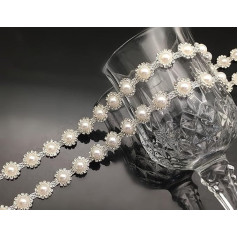 FQTANJU 1 Yard Rhinestone Trim, Crystal Rhinestone Chain with Elegant Ivory Pearl Rhinestone Applique Embellishment for DIY Decoration Clothes Shoes Bag or Bridal Sash Belt Headpiece