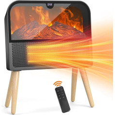 WolinTek 2000 W Electric Fireplace Heater with Realistic Flame, Quick Heating Ceramic Small Heater with Remote Control and LCD Display, Overheating and Tilt Protection, for Indoor Use