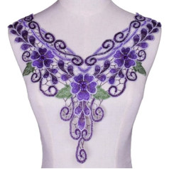 Blue Floral Embroidered Neck Collar Clothes Trim Sewing Applique Embellishments Vintage Trim Apparel Lace Fabric NL176
