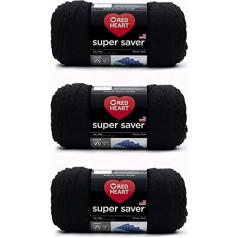 Red Heart Super Saver Black Yarn - 3 Pack 7oz - Acrylic - 4 Medium (Worsted) - 360 yards - Knitting/Crochet