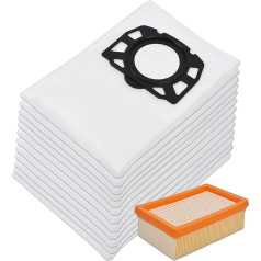 KEEPOW 12 Vacuum Cleaner Bags + 1 Flat Pleated Filter for Kärcher WD4, WD5 and WD6 Wet & Dry Multi-Purpose Vacuum Cleaners