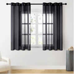 CUTEWIND Curtains with Eyelets, Living Room, Semi-Transparent, Voile Polyester Eyelet Curtain, Transparent Curtain for Bedroom, 140 x 145 cm W x H, 2 Pieces, Black