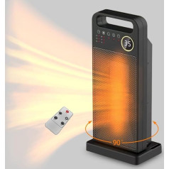 NDDI Auxiliary Heater, 2000W/1400W PTC Ceramic, Electric Heater with Adjustable Thermostat, 12 Hour Timer, Room Heater with Fan Mode, for Bedroom and Living Room