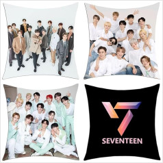 4 Pieces Kpop Seventeen Short Plush Pillow Covers for Gifts 18 x 18 Inch Square Cushion Cover for Sofa Bedroom Car