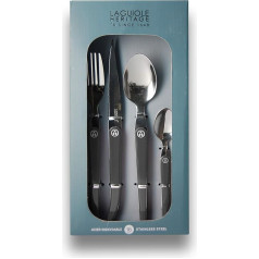 Laguiole Heritage - 16-piece cutlery set Acidulé Color Cabone black, stainless steel and ABS, cutlery for 4 people, gift box for presentations