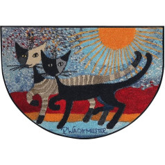 Rosina Wachtmeister In Due Sulla Riva, H60 x 085 cm, Entrance Mat, Door Mat, Washable, Cats, Colourful, Semicircular, Designer Quality