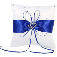 Yosoo Bridal Wedding Ring Pillow Bags Pillow Straps With Double Hearts Decoration, Ivory-White/Red/Blue/Purple 20cm×20cm (Color : Blue)