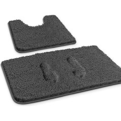 MEKO Chenille Bath Mat, Set of 2 Bathroom Rug Non-Slip Shower Mat and Absorbent U-shaped Contour Rug and Doormat for Bathroom Shower, Washable and Super Soft (Dark Grey)