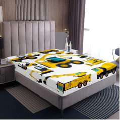 Excavator Fitted Sheet 140 x 200 cm, Tractor Machine Truck Bedding Sets, Construction Vehicle Sheets for Children, Boyd Girls, Kids, Bulldozer Crane, Cartoon Bedding Decoration Set