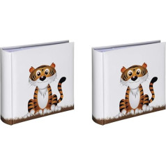 Hama Children's Album (Slip-in Album with 100 Pages, Photo Album for Inserting 200 Photos in 10 x 15 Format Baby Album with Tiger Motif) White (Pack of 2)