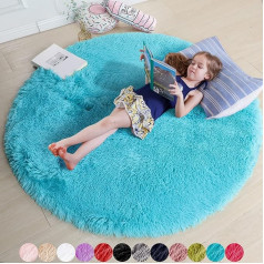 Amdrebio Blue Round Rug for Bedroom, Fluffy Circle Rug Kids Room, Furry Youth Room, Shaggy Plush Rug Dormitory, Turquoise Rug, Cute Room Decoration Baby