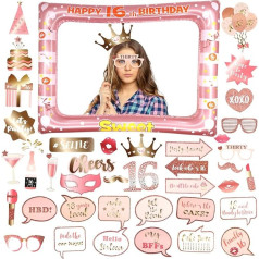 Newthinking 16th Birthday Photo Booth Props, Pink Inflatable Selfie Frame, Funny DIY Birthday Party Props for 16th Birthday Party Supplies Decoration