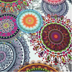 KT KiloFabric Digital Print Canvas Fabric - Half Panama 100% Baumwolle - 100 cm Länge x 280 cm Breite | Mandalas - Weiß, Mehrfarbig ─ 1 Meter