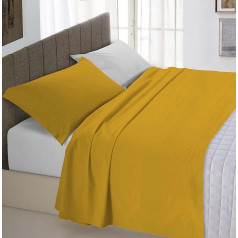 Italian Bed Linen Natural Colour Linen Set, Mustard/Light Grey, Single