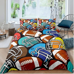 Homewish Football Bed Linen Set 200 x 200 cm for Children Boys Teens Man American Rugby Comforter Cover Retro Football Helmet Duvet Cover Sport Theme Bedspread Cover Bedroom Decor 3 Pieces Colourful