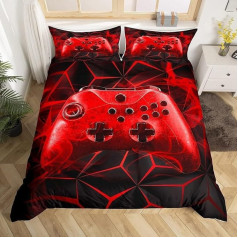 Loussiesd Boys Gaming Bedding Set for Kids Teens Video Game Controller Duvet Cover Gamer Console Action Buttons Bedspread Soft Bright Kids Bedroom Decor Zipper Red