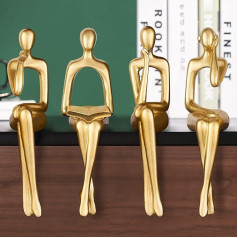 Gold Decor Abstract Thinker Statues, Modern Home Bookshelf Seat Figures, Resin Sculpture Collectibles Accents for Office Coffee Table Living Room Shelves Decoration, Gold