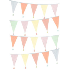 Talking Tables Pastel Fabric Bunting with Tassels - 3 m | Triangle Flag Pennant Garland, 100% Cotton, Home Decor for Girls Bedroom, Nursery Accessories, Indoor Outdoor Easter Decorations, Baby Shower