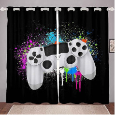 Kids Game Curtains Gamer Window Childre White Video Game Controller Window Drapes Teens Colourful Tie Dye Window Curtain Black W46 x L72